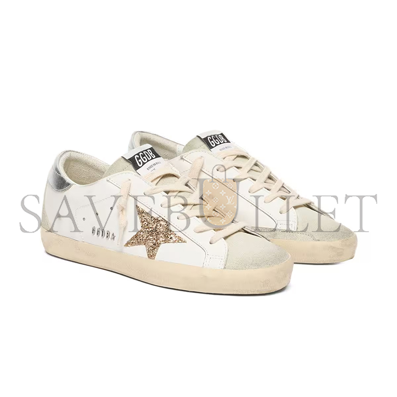 GOLDEN GOOSE SUPER-STAR WITH GOLD GLITTER STAR AND ICE-GRAY SUEDE INSERTS GWF00102